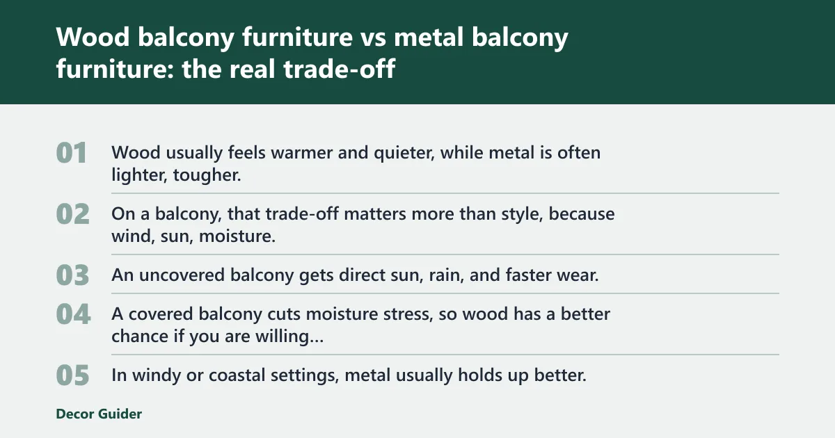 Steps: Wood balcony furniture vs metal balcony furniture: the real trade-off